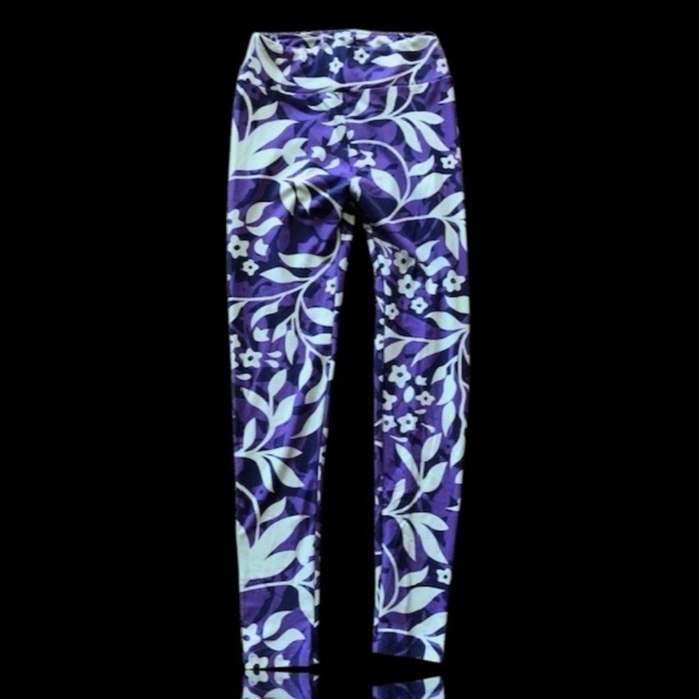 LuLaRoe Purple And Light Aqua Botanical Print Leggings Size OS